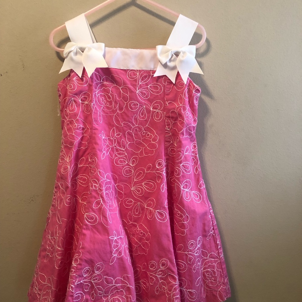 Pink Floral Dress with White Accents